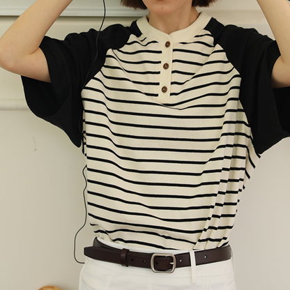 【2color】ラグランスリーブストライプTシャツ　Z00355