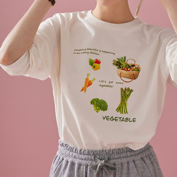 【2color】ベジタブルプリント入りロングTシャツ Z00128