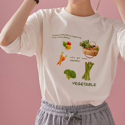 【2color】ベジタブルプリント入りロングTシャツ Z00128