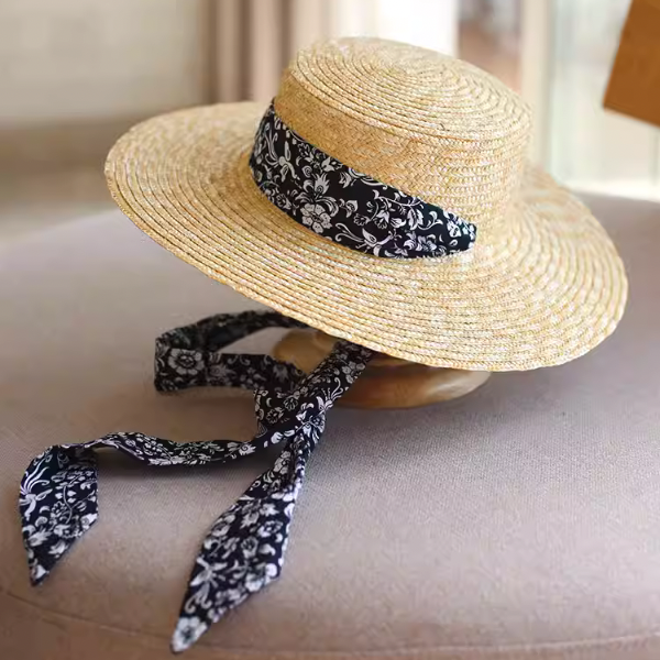 ハーフストラップフラットトップストローハット W-204