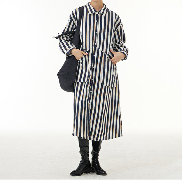 【2color】ストライプシャツワンピース X-349