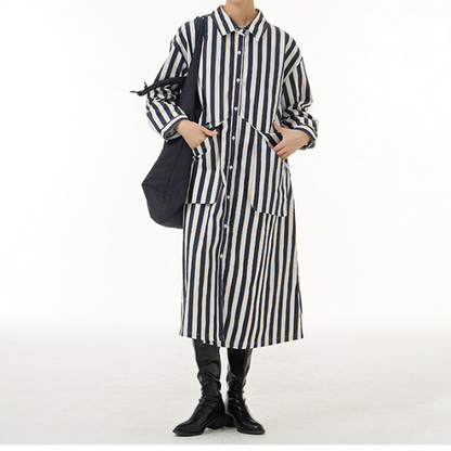 【2color】ストライプシャツワンピース X-349
