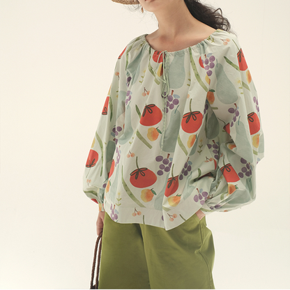 【2color】野菜と果物のコットンルーズプリントシャツ　Z00447