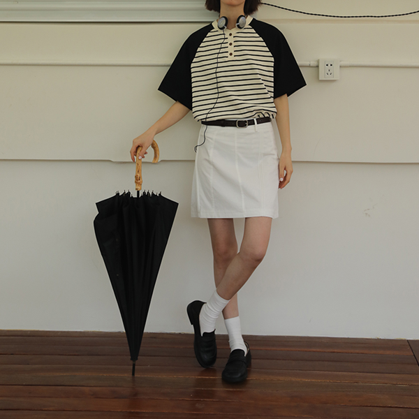 【2color】ラグランスリーブストライプTシャツ　Z00355