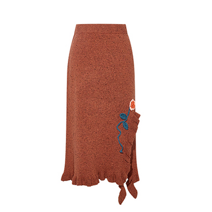 フラワー刺繍＆フリルヘムロングスカート 《Z00686》