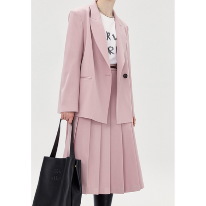 オーバーサイズジャケットとプリーツスカートのピンクセットアップ X-404