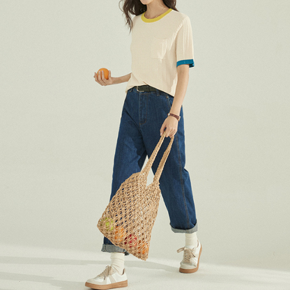 コントラストカラーニットトップス Z00198