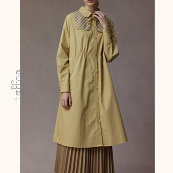 【2color】チェック柄ショールデザインシャツワンピース　《Z00810》