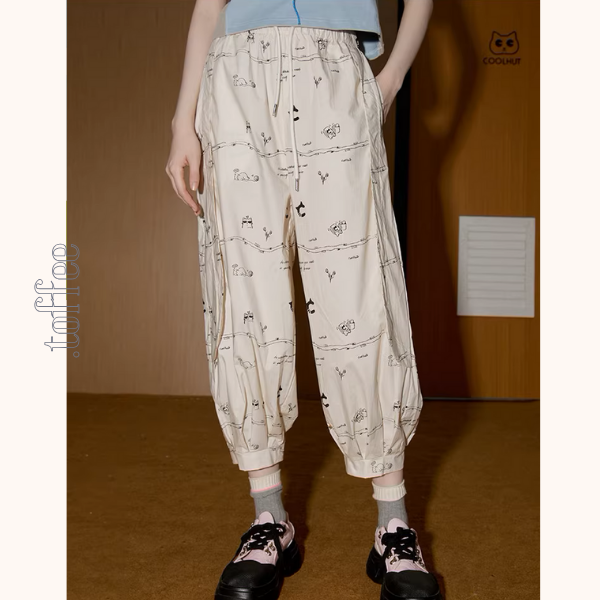 イラストプリントイージークロップドパンツ《Z00899》