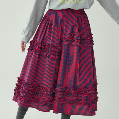 【2color】レースディテールハイウエストフレアスカート　《Z00729》