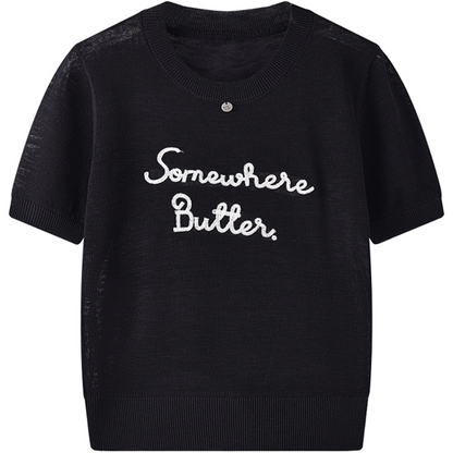 【7color】レター刺繍入りクルーネック半袖ニット　Z00393