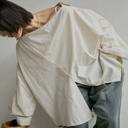 ストライプ柄オーバーサイズ2wayシャツ　《Z00811》