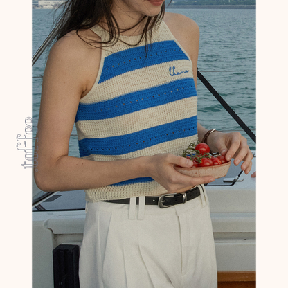 【2color】ホルターネックストライプニットトップ　Z00388