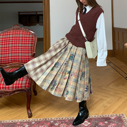 パッチワークプリーツロングスカート Z00106