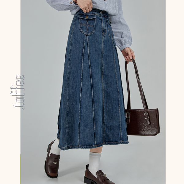 Aラインハイウエストロングデニムスカート　《Z00790》