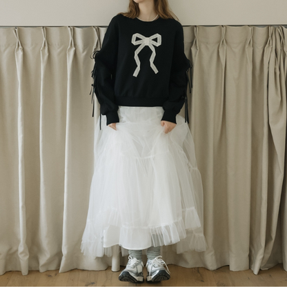 ラウンドネックリボンスウェットシャツ Z00138