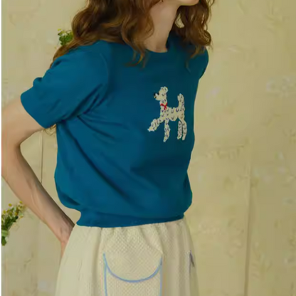 再販決定！【2color】プードル柄パフスリーブニットX1-008