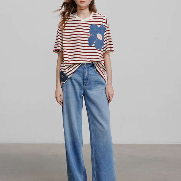 【3pattern】フラワーパッチワークオーバーサイズTシャツ《Z00935》