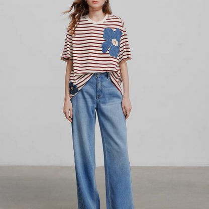 【3pattern】フラワーパッチワークオーバーサイズTシャツ《Z00935》