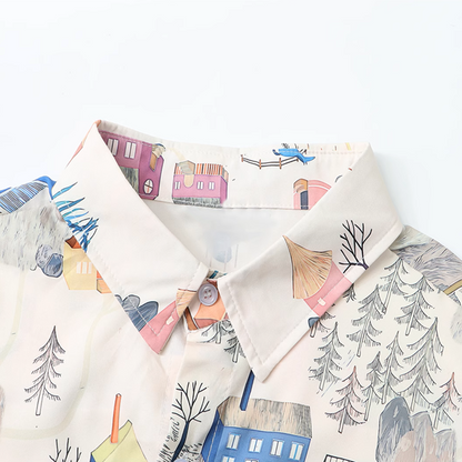 パッチポケット付きイラストプリントシャツ《Z00913》