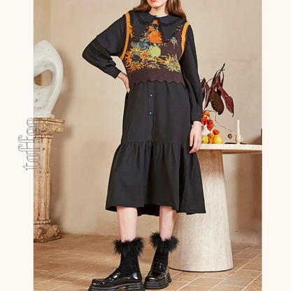 レイヤードカラーブラックシャツワンピース　《Z00676》