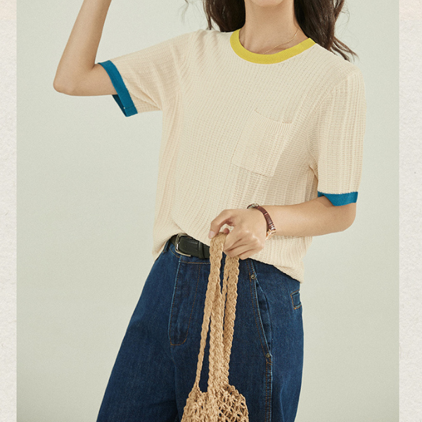 コントラストカラーニットトップス Z00198