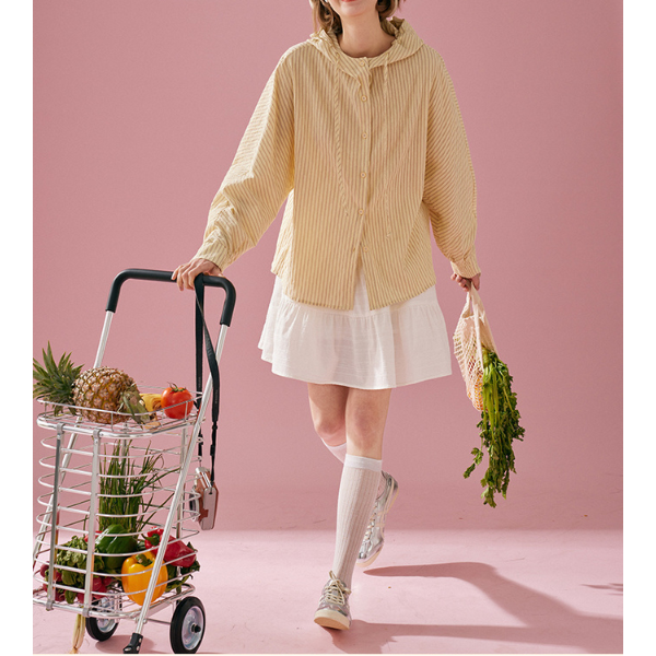 【2color】フード付きオーバーサイズストライプシャツ Z00130