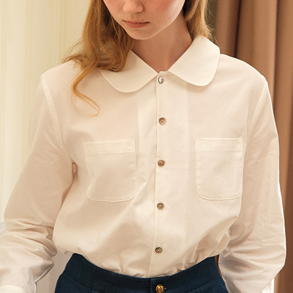 【3color】丸襟パッチポケット付きベーシックシャツ　《Z00742》