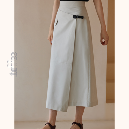 斜め前立てスカートミモレ丈スカート　Z00425