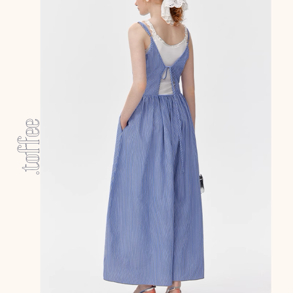 ブルーストライプロングキャミワンピース《Z01015》