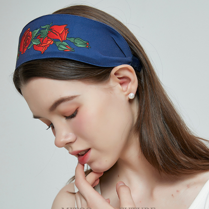 ローズプリントデニムカチューシャ X-102