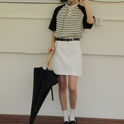 【2color】ラグランスリーブストライプTシャツ　Z00355