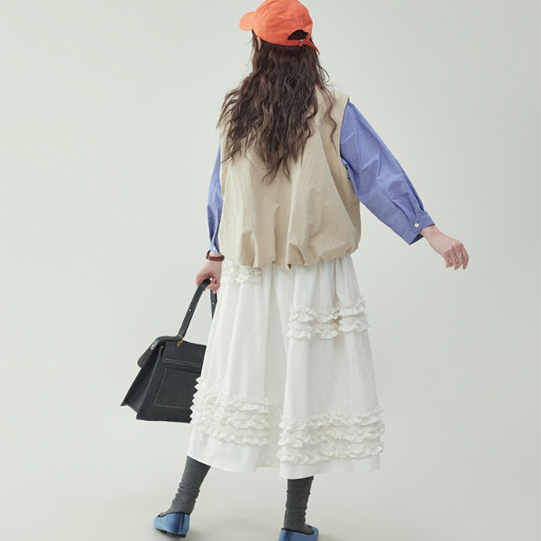 【2color】レースディテールハイウエストフレアスカート　《Z00729》