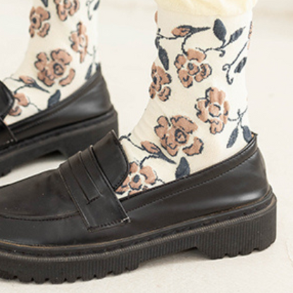 植物とハートモチーフのショートソックス5本セット Z00007