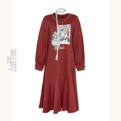 【2color】Vネックスウェットワンピース　《Z00683》