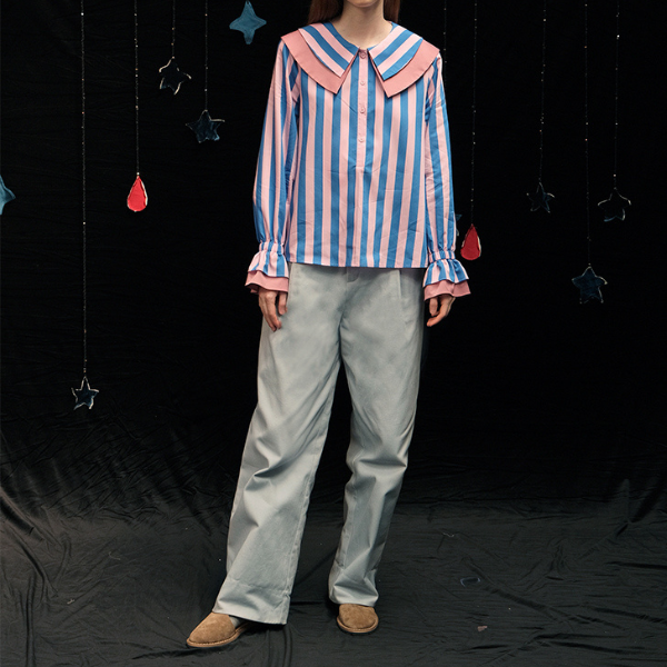 ダブルカラーストライプルーズシャツ  Z00011