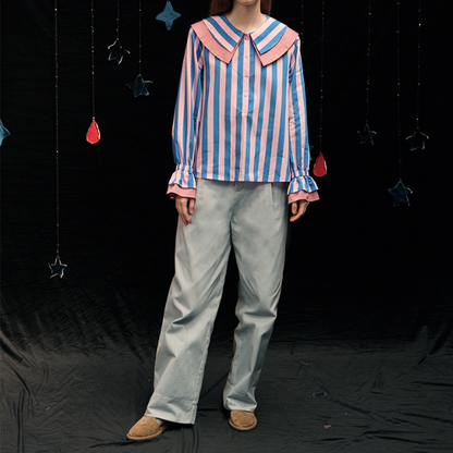 ダブルカラーストライプルーズシャツ  Z00011