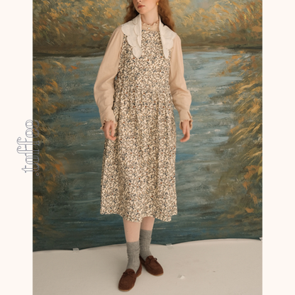 コーデュロイフローラルプリントノースリーブワンピース　Z00616