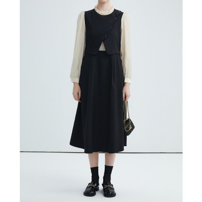 【3color】フェイクツーピース パールエッジワンピース X-424