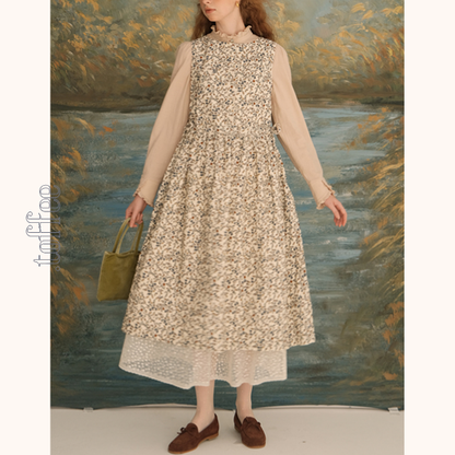 コーデュロイフローラルプリントノースリーブワンピース　Z00616