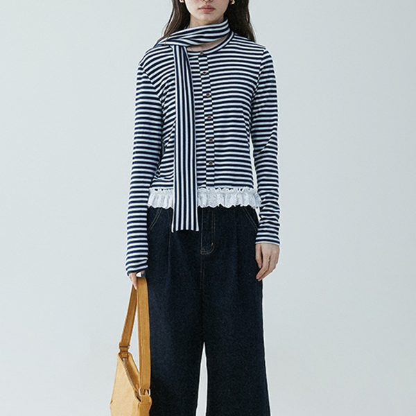 レースヘムストライプシャツ 《Z00635》