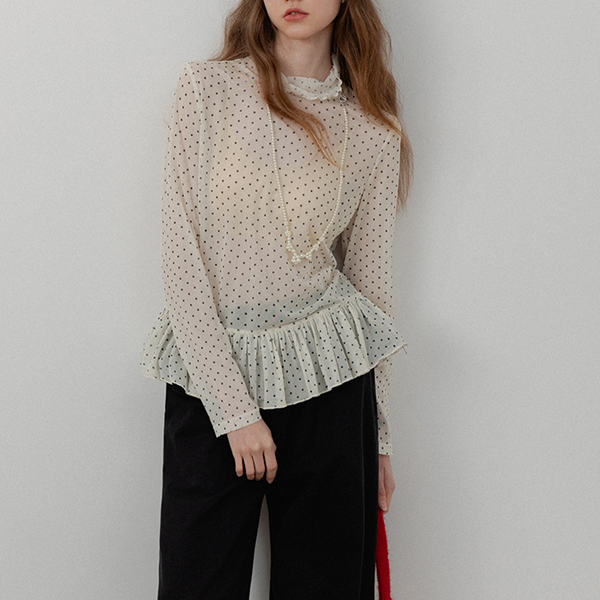 シースルードット柄ペプラムブラウス　《Z00715》
