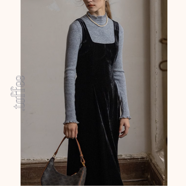 【2color】スクエアネックノースリーブロングワンピース《Z00853》