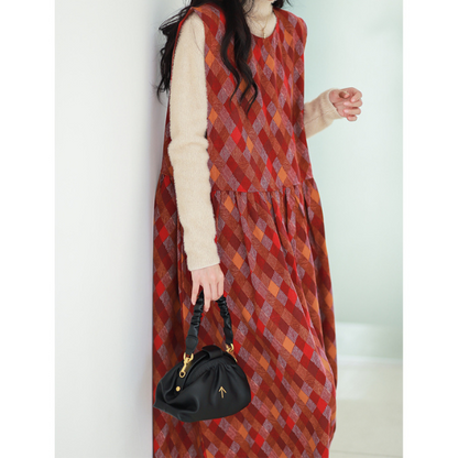 【２color】マルチカラースクエアパターンワンピース w-005