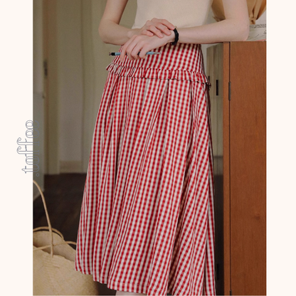 ギンガムチェックハイウエストフレアスカート《Z00882》