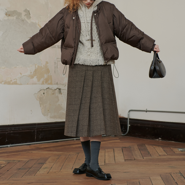 【2color】チェック柄ミモレ丈プリーツスカート　Z00565