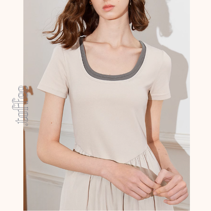 【2color】レイヤード風Uネックマキシワンピース《Z00923》