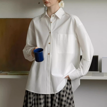 【3color】POLOカラーオーバーサイズ純綿シャツ《Z00883》