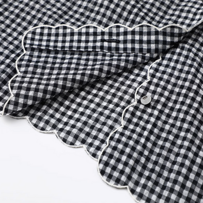 ギンガム刺繍ブラウス＆ショートパンツセットアップ《Z01038》