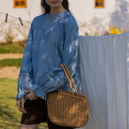 【2color】レース刺繍＆バックボタンディテールブラウス《Z00869》